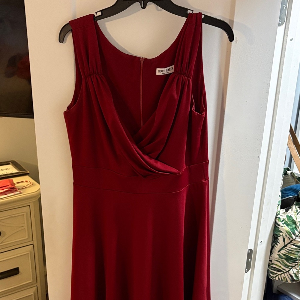 Grace Karin Burgundy Midi Dress
